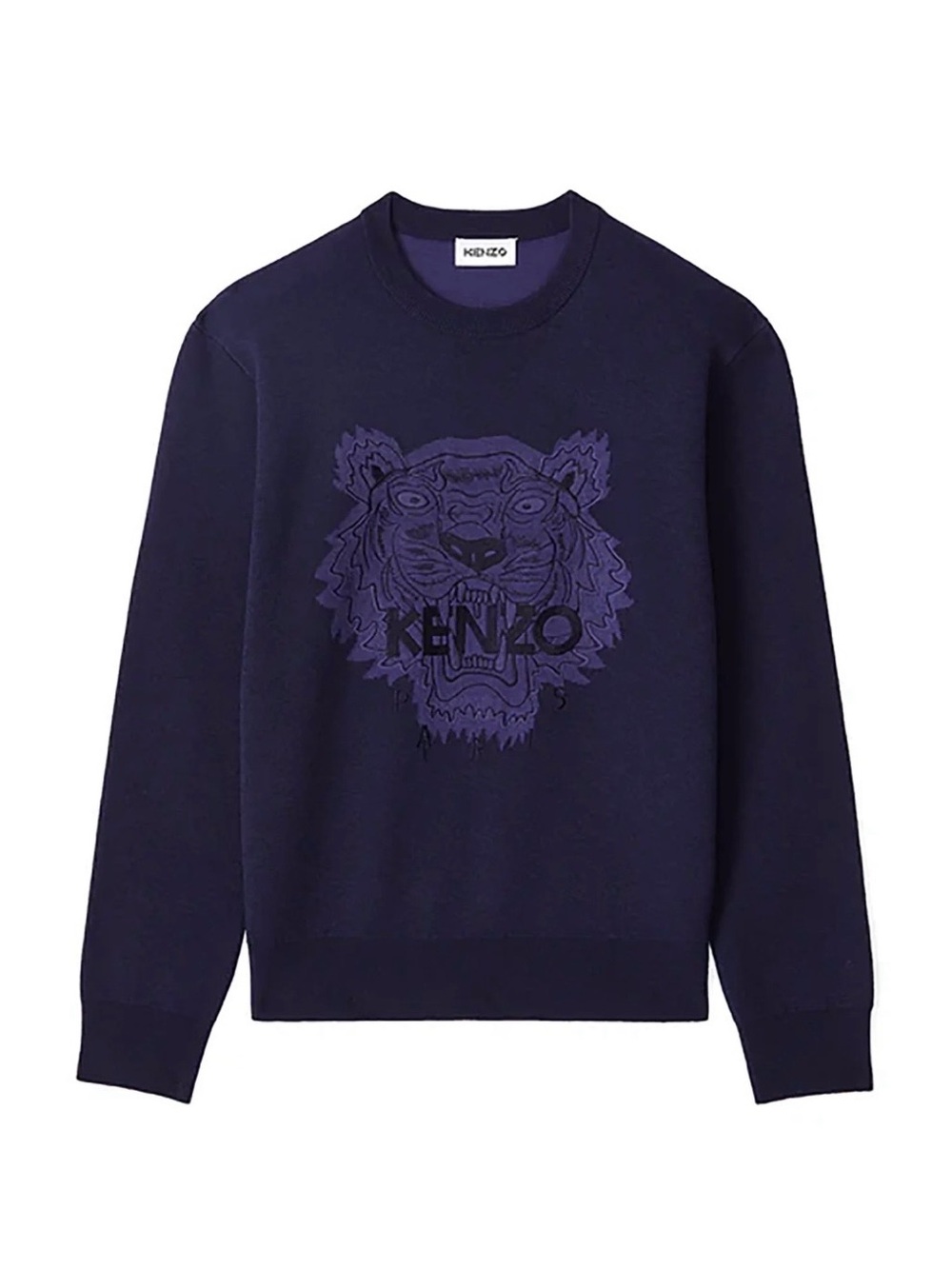 Kenzo Navy Crewneck Sweater with Tonal Tiger Motif